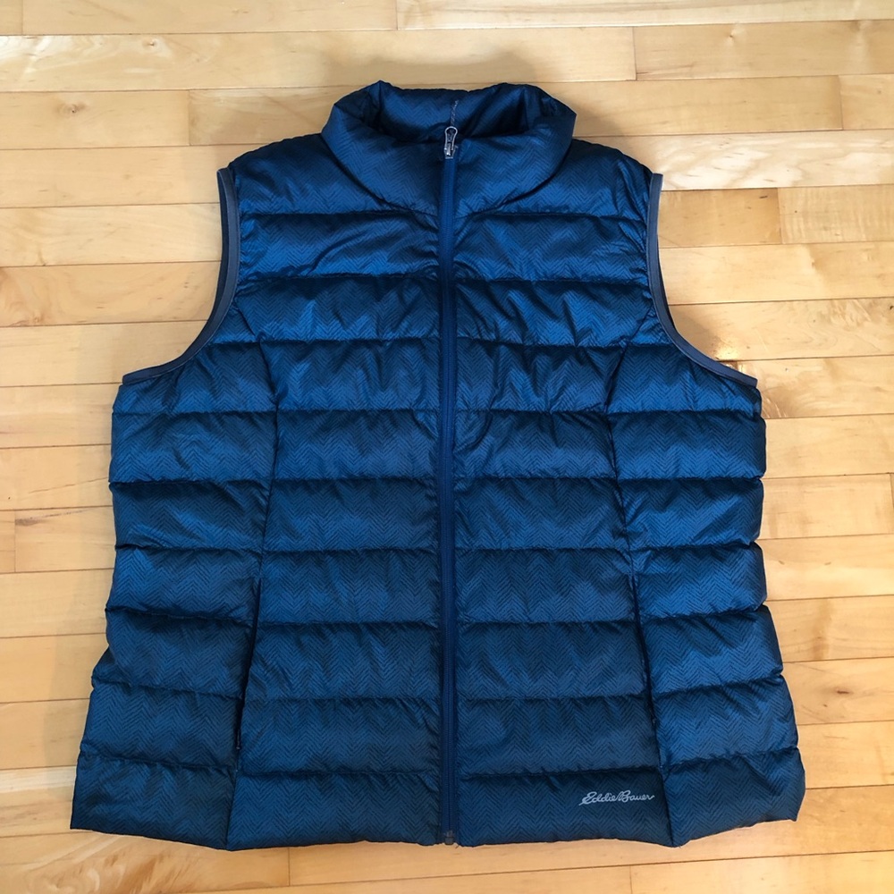 Eddie Bauer Teal Blue Chevron Quilted Vest 2XL